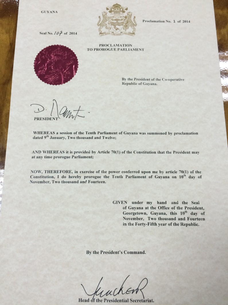 National Assembly receives Prorogue Proclamation and Gazette