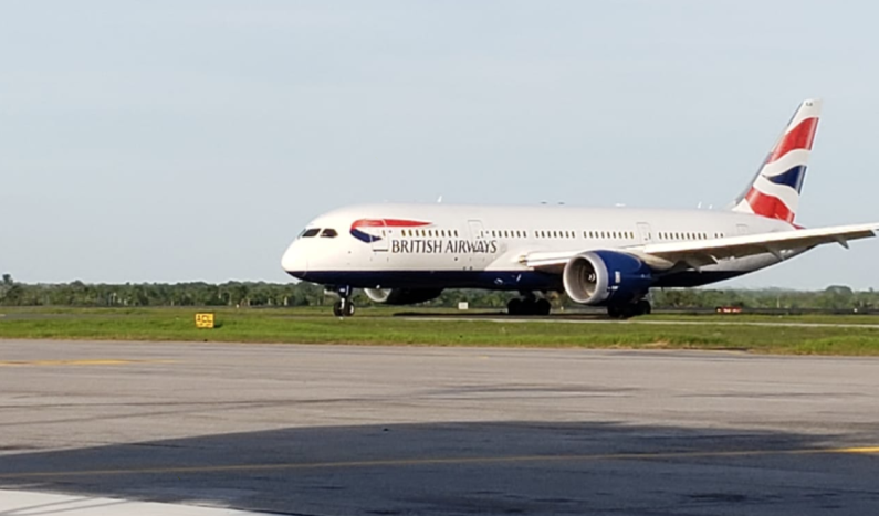 Exxon rotation workers arrive on British Airways Chartered Flight