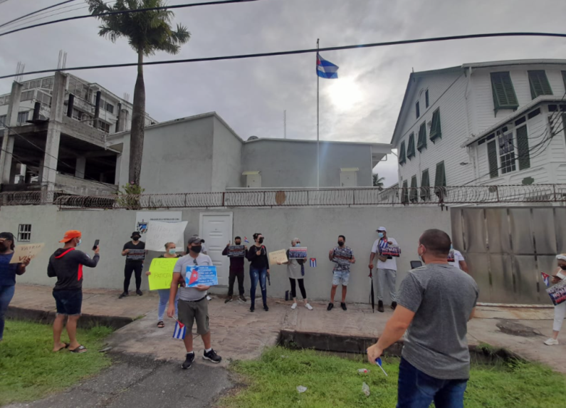 Cubans in Guyana protest outside embassy over situation back home