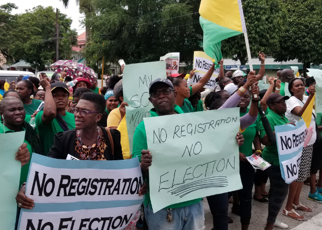 APNU+AFC Members and Supporters Picket GECOM for registration and ...