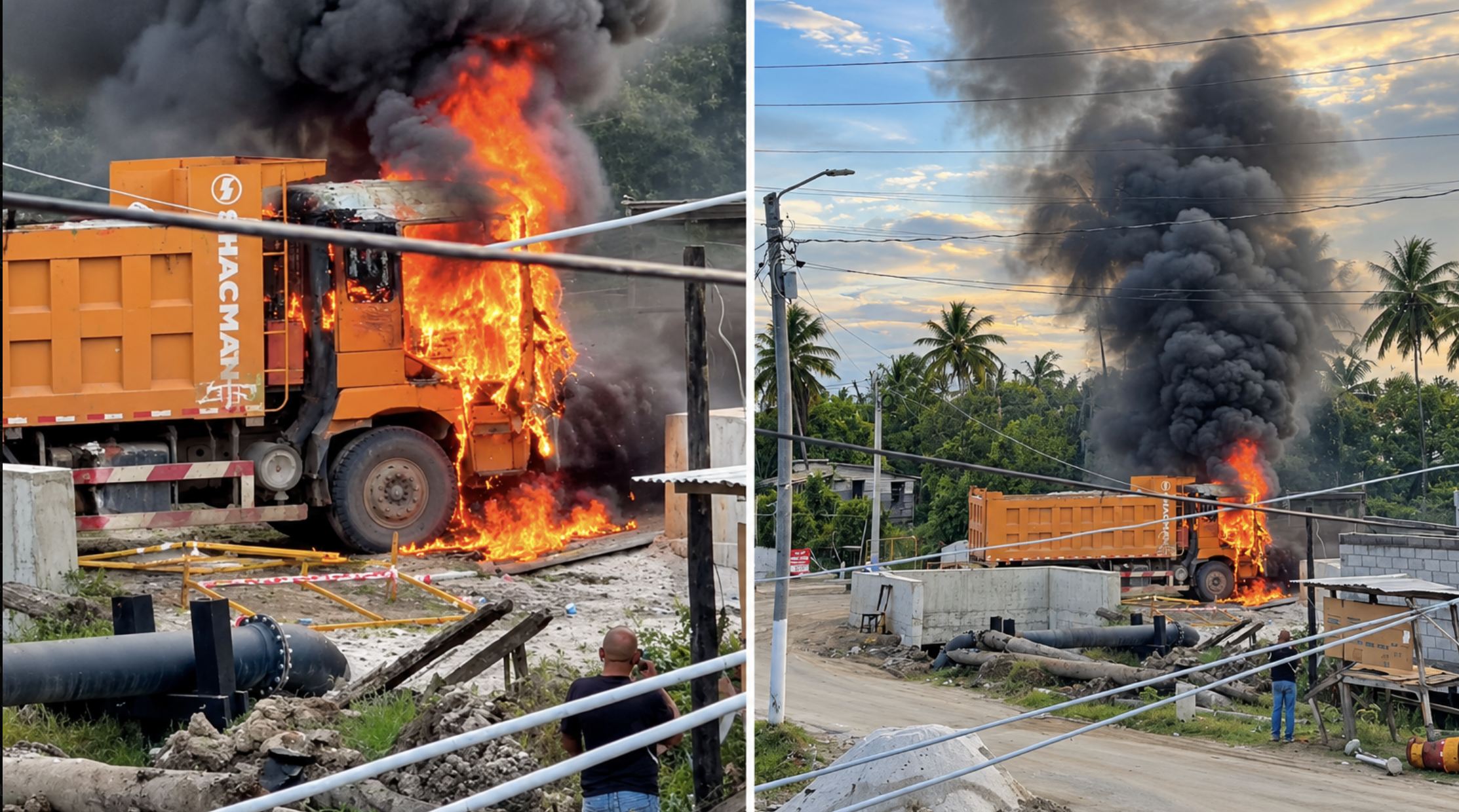 Truck and other road construction equipment set ablaze on East Coast following Police searches